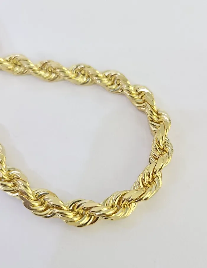 Real 14k Solid Rope Bracelet 7mm 7 Inch Men Women Diamond Cut Yellow Gold Gold and Diamond Bracelets