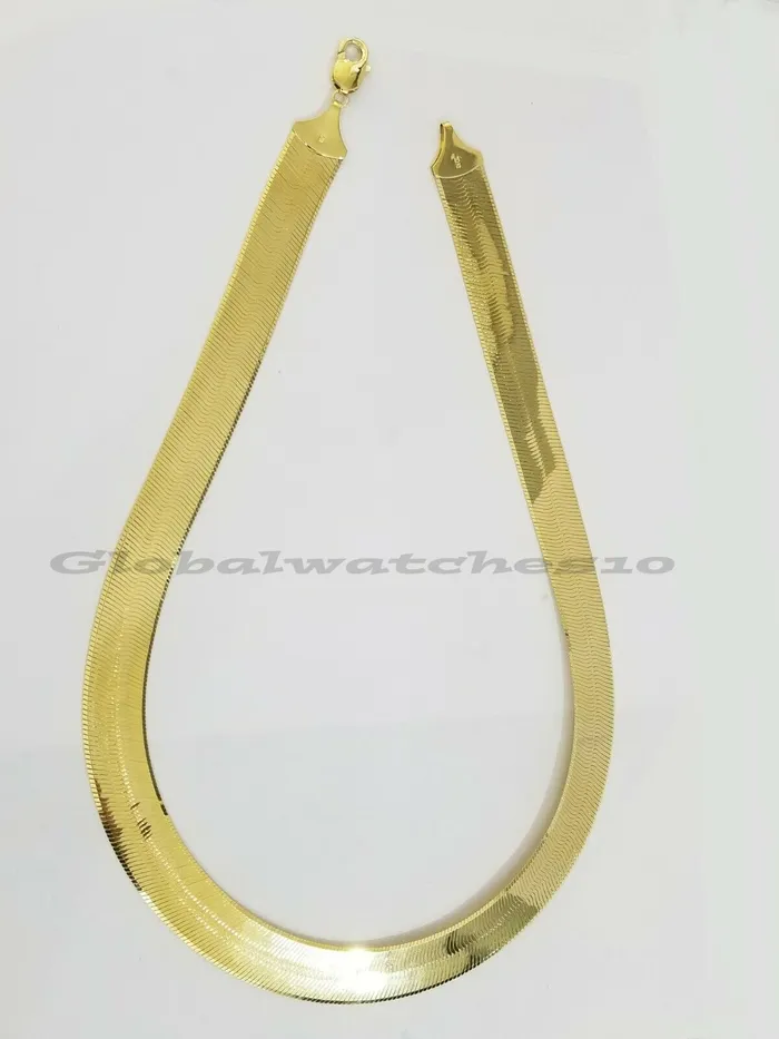 REAL10k 15mm Yellow Gold Herring Bone Chain Necklace 20 Lobster lock Men Women Gold and Diamond Necklaces