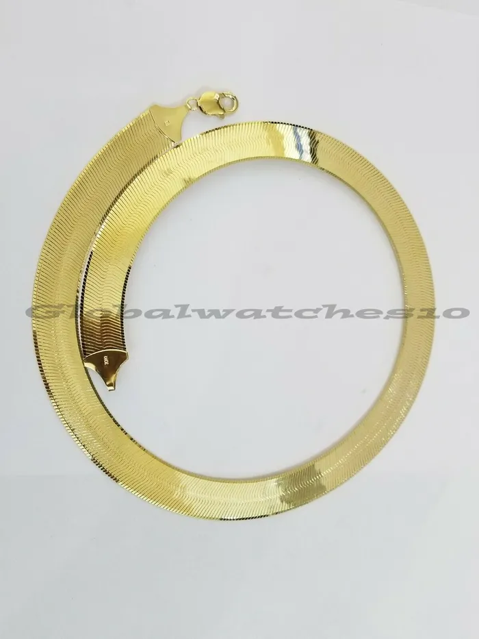 REAL10k 15mm Yellow Gold Herring Bone Chain Necklace 20 Lobster lock Men Women Gold and Diamond Necklaces