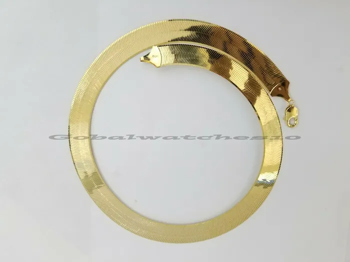 REAL10k 15mm Yellow Gold Herring Bone Chain Necklace 20 Lobster lock Men Women Gold and Diamond Necklaces