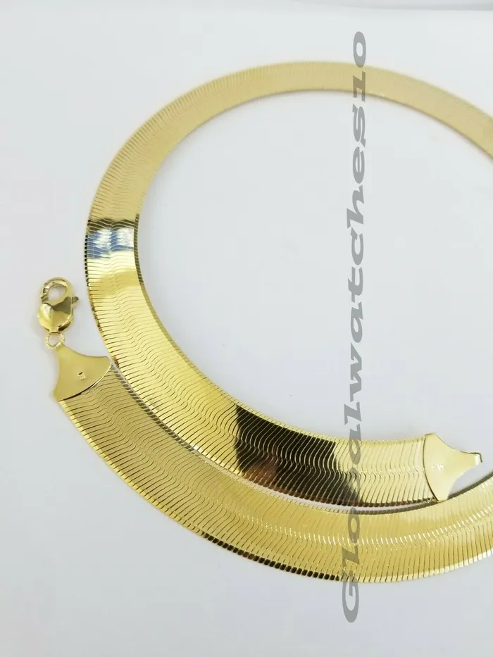 REAL10k 15mm Yellow Gold Herring Bone Chain Necklace 20 Lobster lock Men Women Gold and Diamond Necklaces