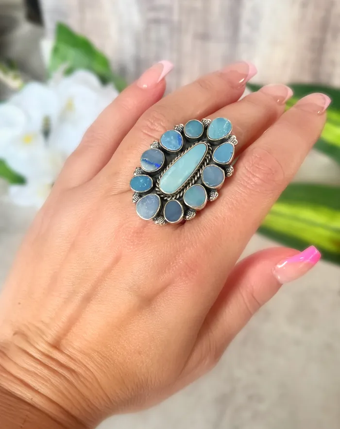 Rings SophiaRene Boutique Sterling Silver Australian Opal Custom Cluster Ring Rings SophiaRene Boutique Sterling Silver Australian Opal Custom Cluster Ring