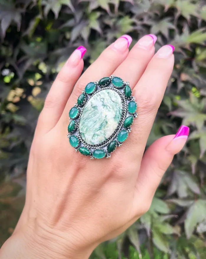 Rings Sophiareneboutiquecom Sterling Silver Mariposite Green Onyx Malachite Cluster Rings