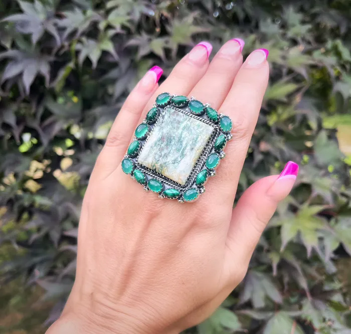 Rings Sophiareneboutiquecom Sterling Silver Mariposite Green Onyx Malachite Cluster Rings