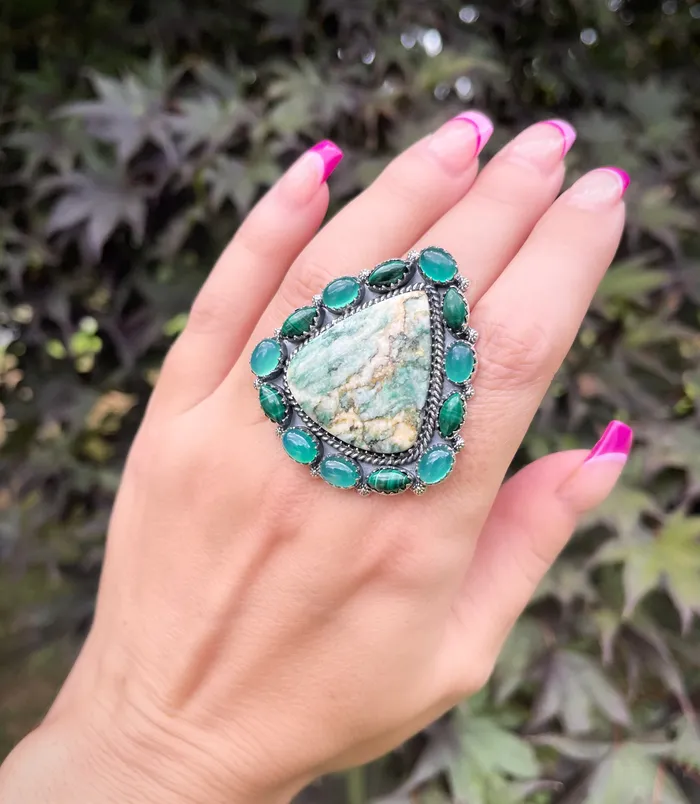 Rings Sophiareneboutiquecom Sterling Silver Mariposite Green Onyx Malachite Cluster Rings