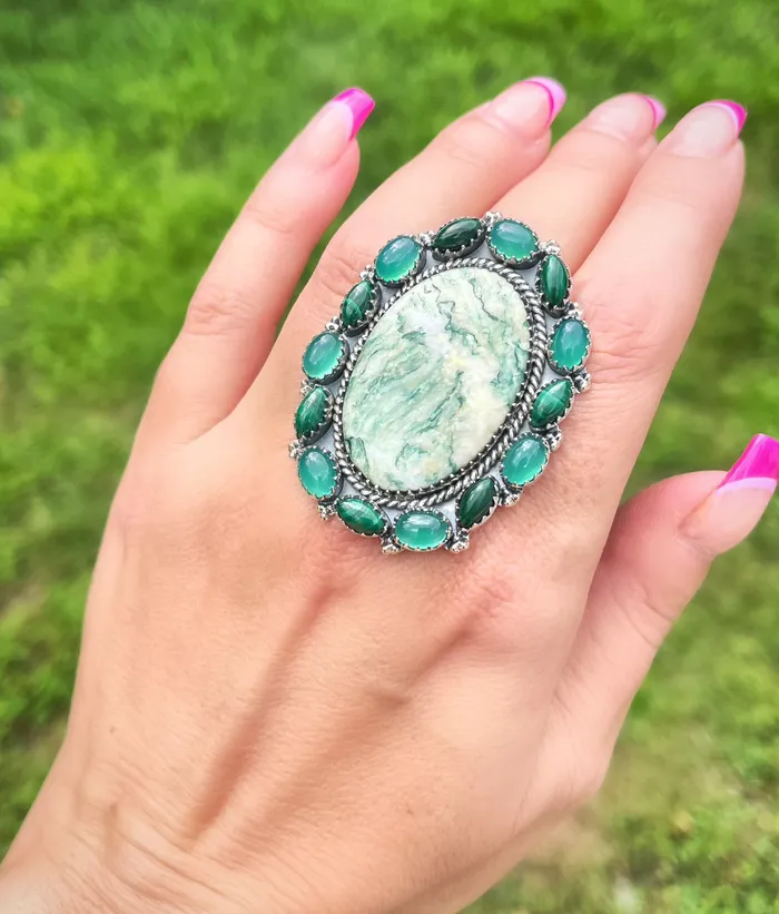 Rings Sophiareneboutiquecom Sterling Silver Mariposite Green Onyx Malachite Cluster Rings