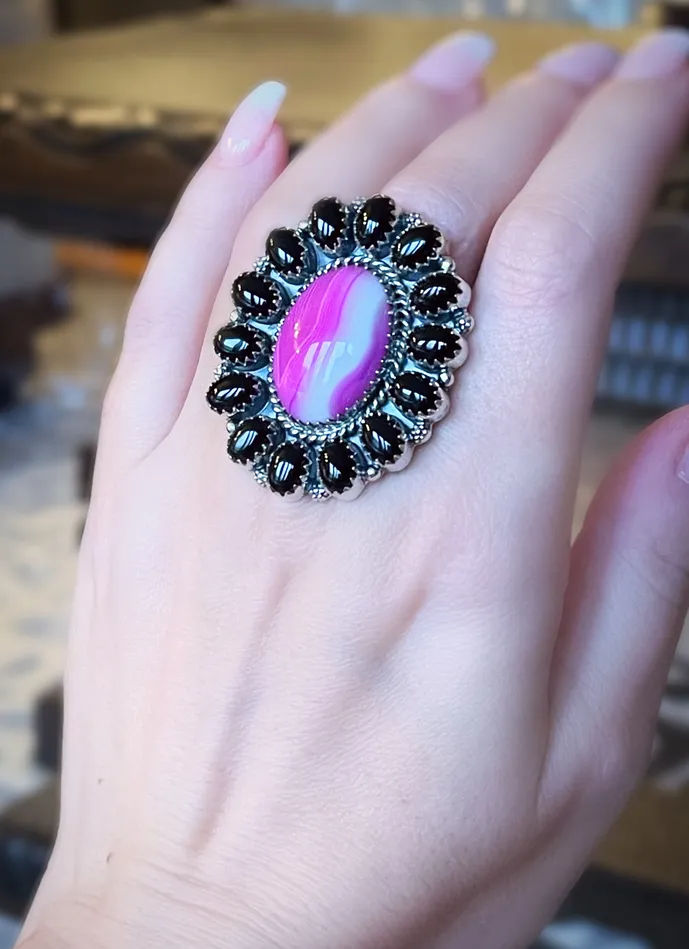 Rings Sterling Silver Pink Banded OnyxBlack Onyx Sophiareneboutiquecom