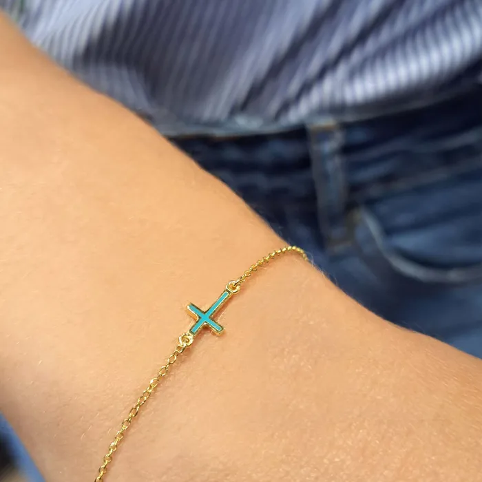 Spirito Rosa Bracelets Vernus Tiny Cross Bracelet Turquoise Enamel GPS 925