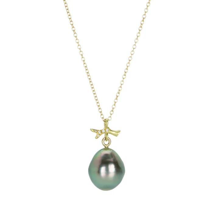 Tahitian Pearl Pendant and Diamond Twig Necklace Annette Ferdinandsen Necklaces