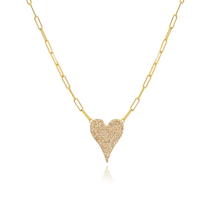 Alev Collection Necklaces Pave Heart Paperclip Necklace