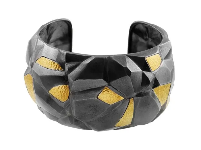 Bracelets GG SILVER CLR GURHAN Century Sterling Silver Cuff Bracelet 40mm Wide Blackened Gold Accents Bracelets GG SILVER CLR GURHAN Century Sterling Silver Cuff Bracelet 40mm Wide Blackened Gold Accents