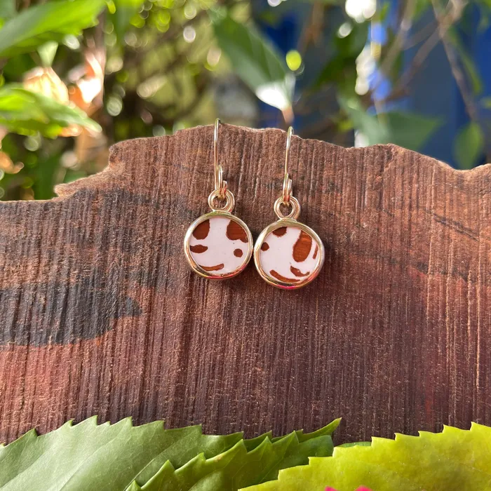 Caf au Lait 14k Gold Earrings Round Crucian Gold Earrings