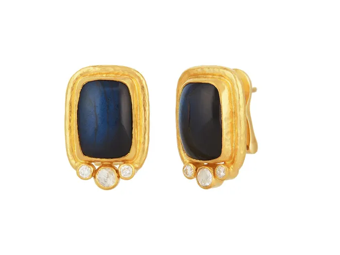 Earrings GG GOLD OOAK GURHAN Muse Gold Labradorite Stud Earrings 14x10mm Rectangle set in Wide Frame