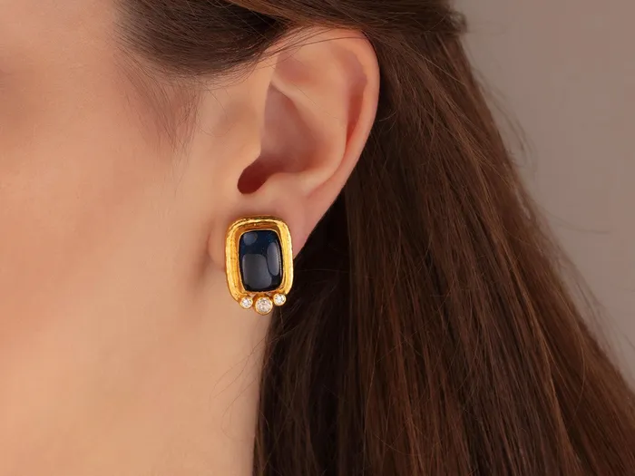 Earrings GG GOLD OOAK GURHAN Muse Gold Labradorite Stud Earrings 14x10mm Rectangle set in Wide Frame