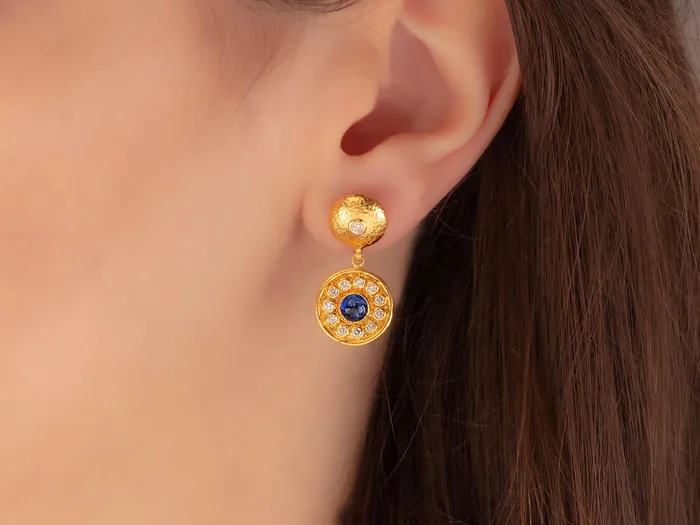 Earrings GURHAN Muse Gold Kyanite Single Drop Earrings 13mm Round Medallion GG GOLD OOAK Earrings GURHAN Muse Gold Kyanite Single Drop Earrings 13mm Round Medallion GG GOLD OOAK