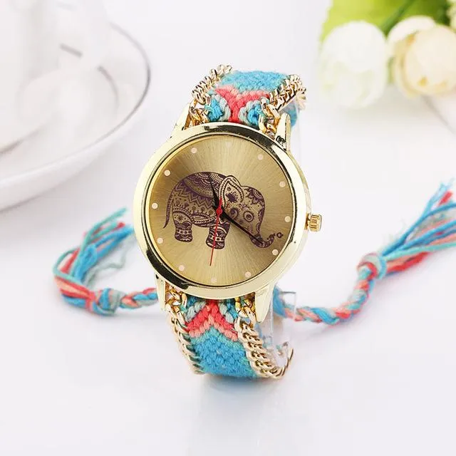 Elephant Pattern Women Weaved Rope Band Bracelet Quartz Watch sparklingselections Bracelets Elephant Pattern Women Weaved Rope Band Bracelet Quartz Watch sparklingselections Bracelets