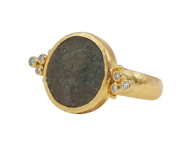 GG GOLD OOAK Rings GURHAN Antiquities Gold Coin Cocktail Ring Granulated Diamond Accents