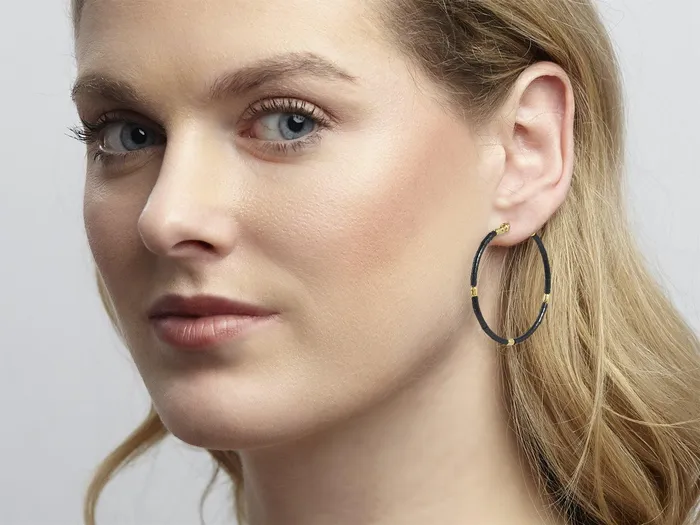 GURHAN Jet Set Gold Beaded Hoop Earrings 35mm Round GG GOLD TRAD Earrings