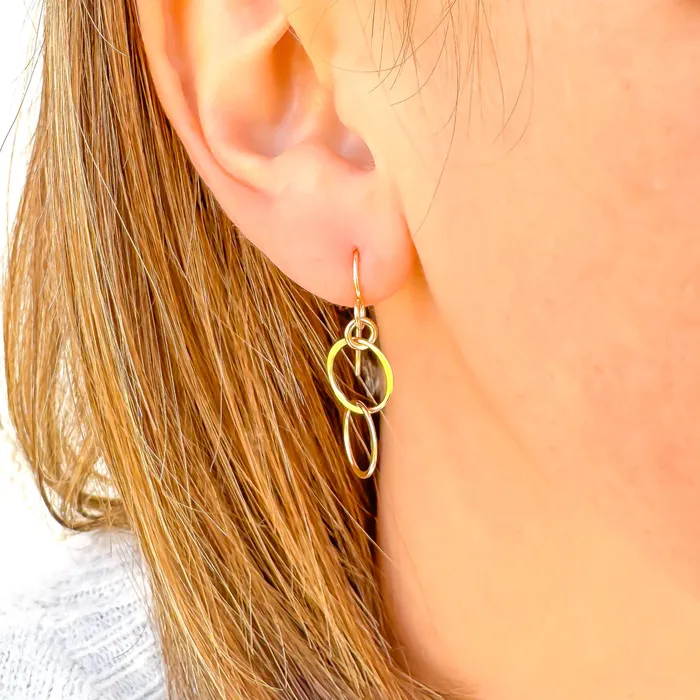 Hoops By Hand Double Circle Dangle Earrings 14K Gold Filled Earrings