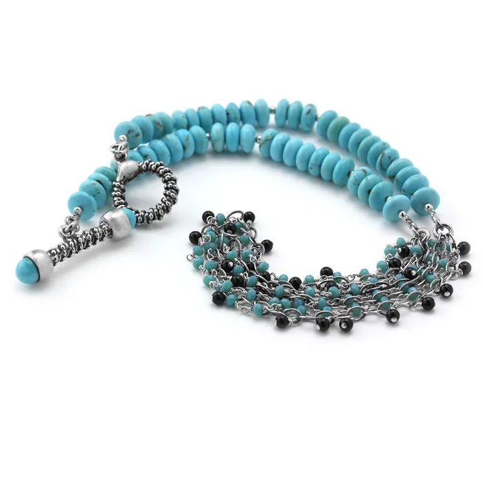 Necklaces Elisa Ilana Sleeping Beauty Turquoise With Amazonite Onyx Necklace 235609