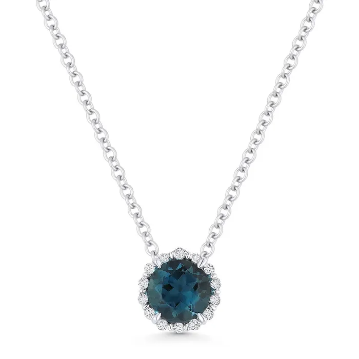 Necklaces Madison L 14KW Round London Blue Topaz Diamond Necklace