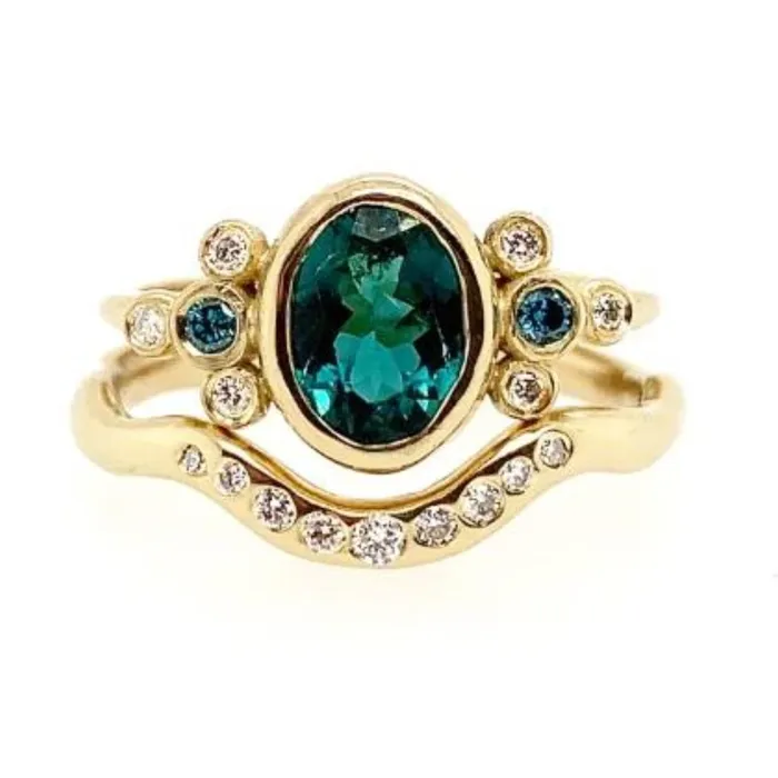 Rings Flush Set Diamond Halo Band Ring In 14k Gold Emily Amey Jewelry