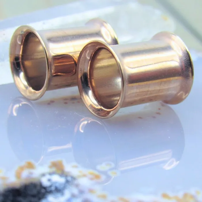 Siren Body Jewelry Earrings Rose gold double flare tunnel earring set gauged earlobe jewelry pair