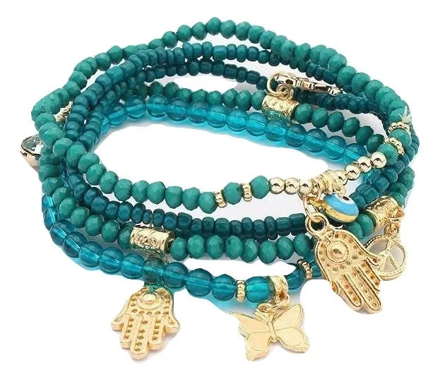 sparklingselections Bracelets Butterfly Fatima Palm Eye Peace Sign Beads Stylish Bracelet