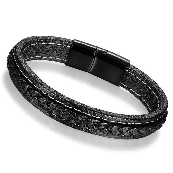 sparklingselections Bracelets Men Black Leather Bracelet