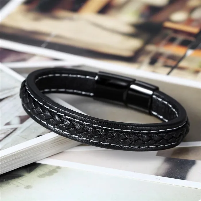 sparklingselections Bracelets Men Black Leather Bracelet sparklingselections Bracelets Men Black Leather Bracelet