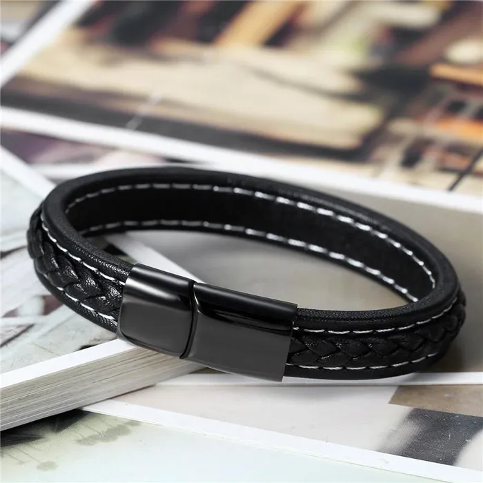 sparklingselections Bracelets Men Black Leather Bracelet sparklingselections Bracelets Men Black Leather Bracelet