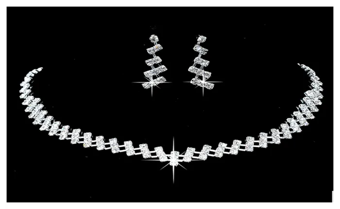 sparklingselections Silver Crystal Rhinestone Choker Necklace Earrings Set Earrings